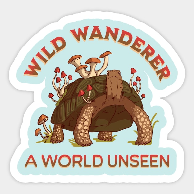 Wild Wanderer - A World Unseen - Turtle and Mushrooms Sticker by TeeTopiaNovelty